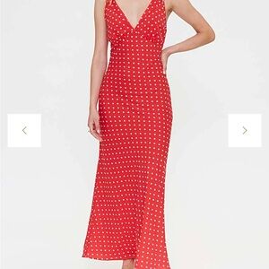 Red Polka Dot V-Neck Maxi Dress